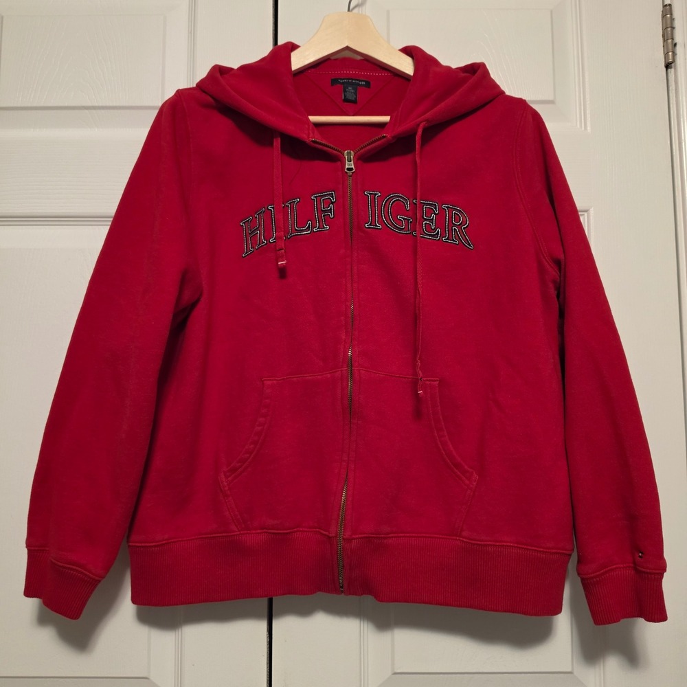 Tommy Hilfiger Embroidered Logo Full Zip Hoodie Red XXL